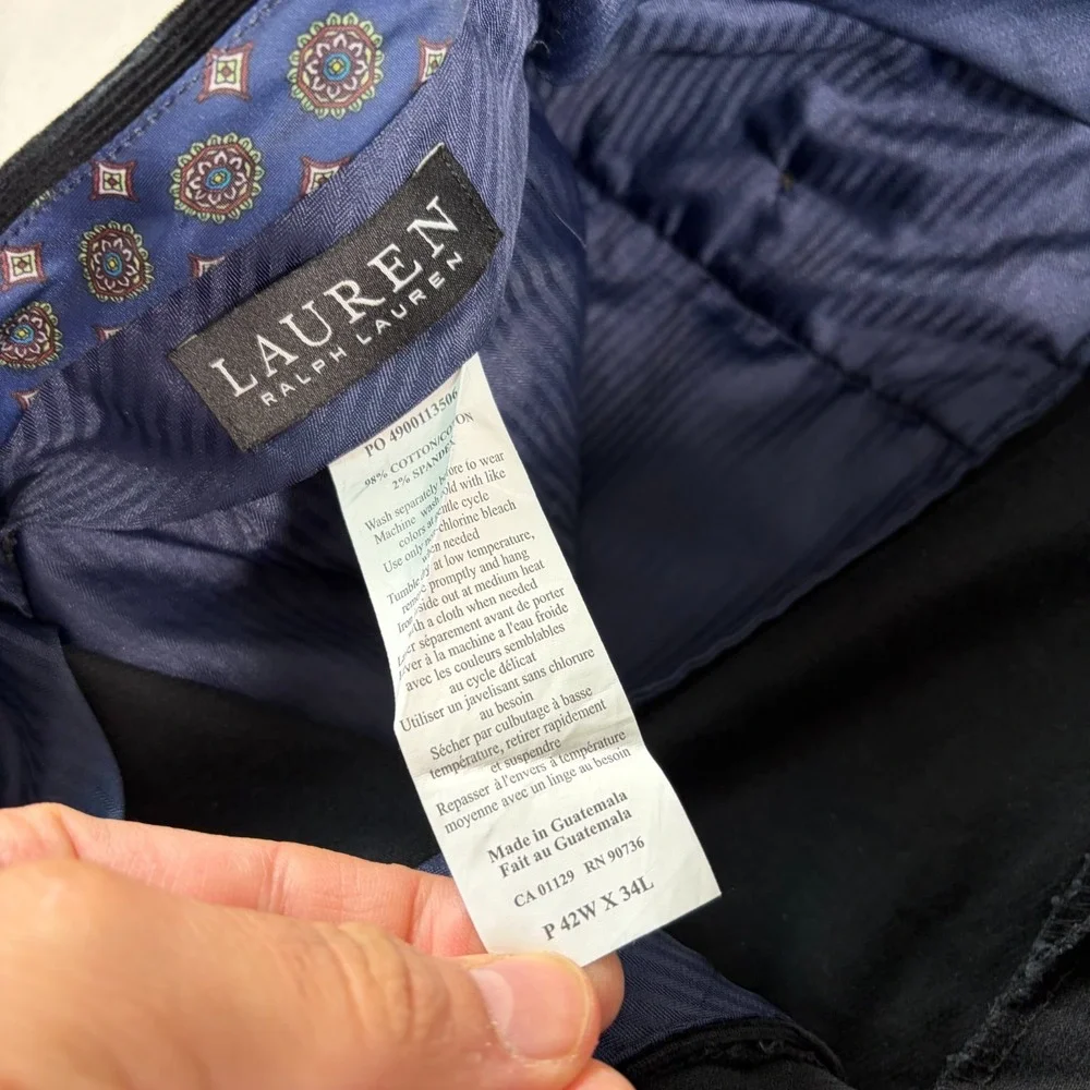 Lauren Ralph Lauren Corduroy Pants Men 40x32 (Tag 42) Black Pleated Straight Leg